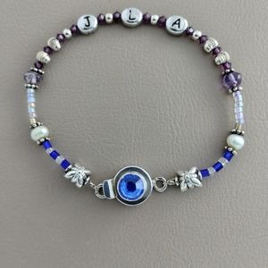 Vintage 925 Sterling silver clasp glass and metal beads letters JLA bracket